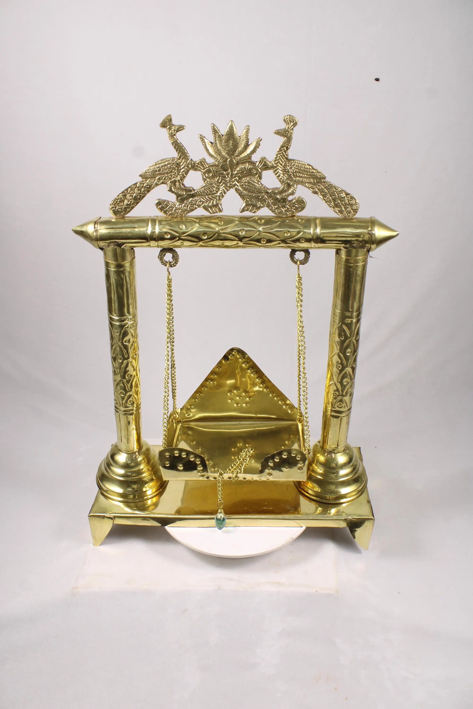 Brass Lord Krishna Jhula Swing with Peacock & Lotus Design | Handcrafted Decorative Brass Jhula for Laddu Gopal Bal Gopal