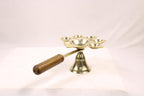 Brass Panch Arti Diya with Wooden Handle | Brass Dhoop Aarti Lamp | Panch Aarti Diya  | Traditional Five 5-Wick Oil Lamp | Panchmukhi Diya