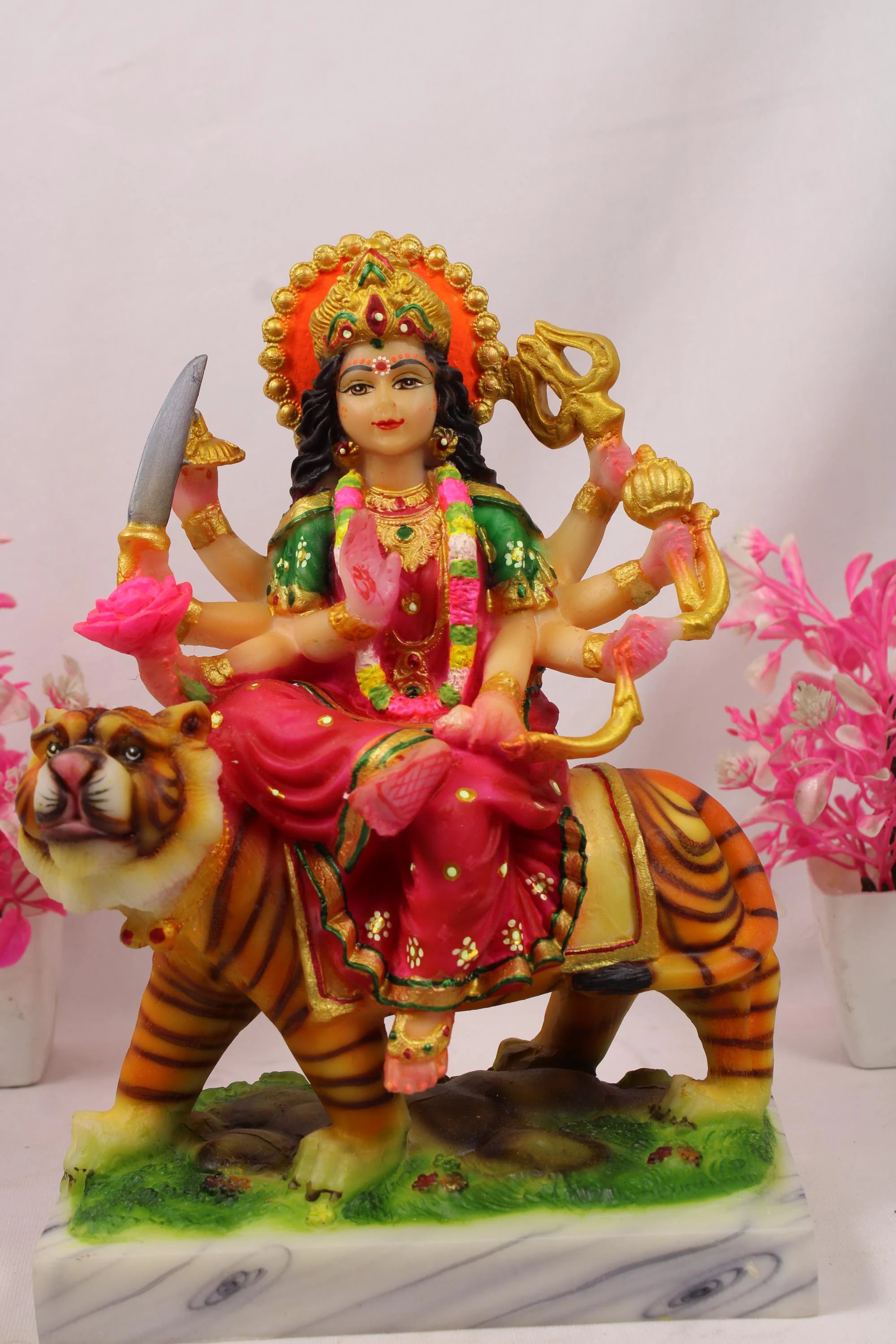 Handcrafted | Big Colorful Durga Mata Statue Idol |Seated on Lion | Goddess Durga Murti for Home Temple Pooja Decoration and Gifting