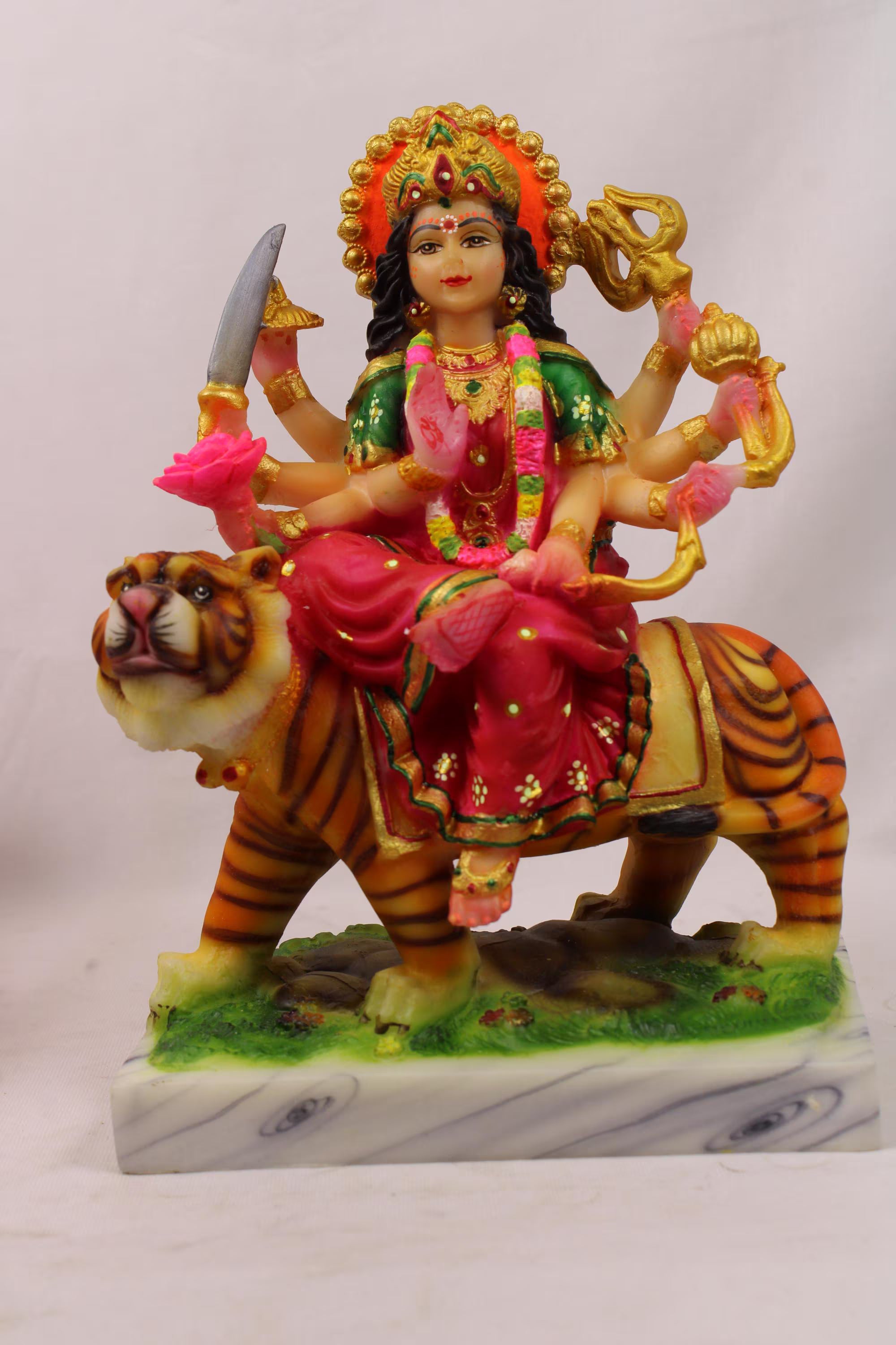 Handcrafted | Big Colorful Durga Mata Statue Idol |Seated on Lion | Goddess Durga Murti for Home Temple Pooja Decoration and Gifting