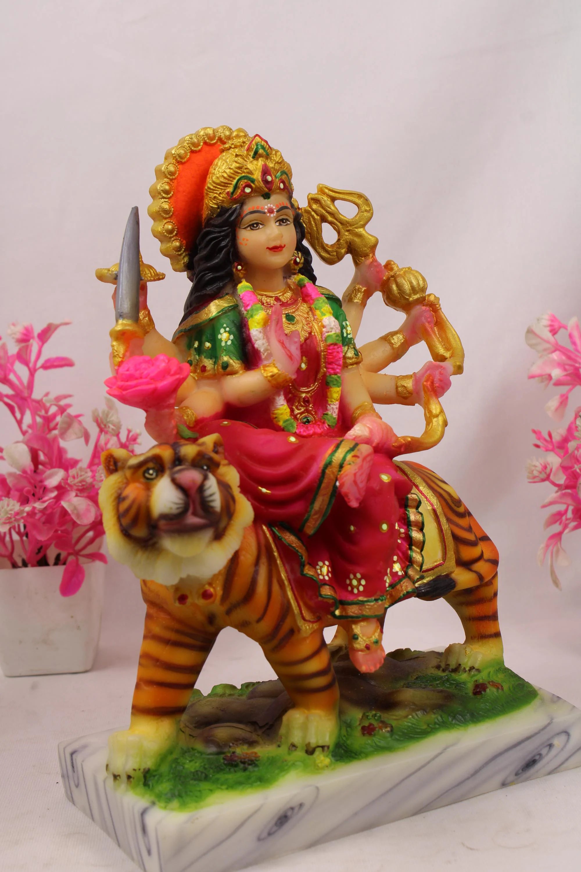 Handcrafted | Big Colorful Durga Mata Statue Idol |Seated on Lion | Goddess Durga Murti for Home Temple Pooja Decoration and Gifting