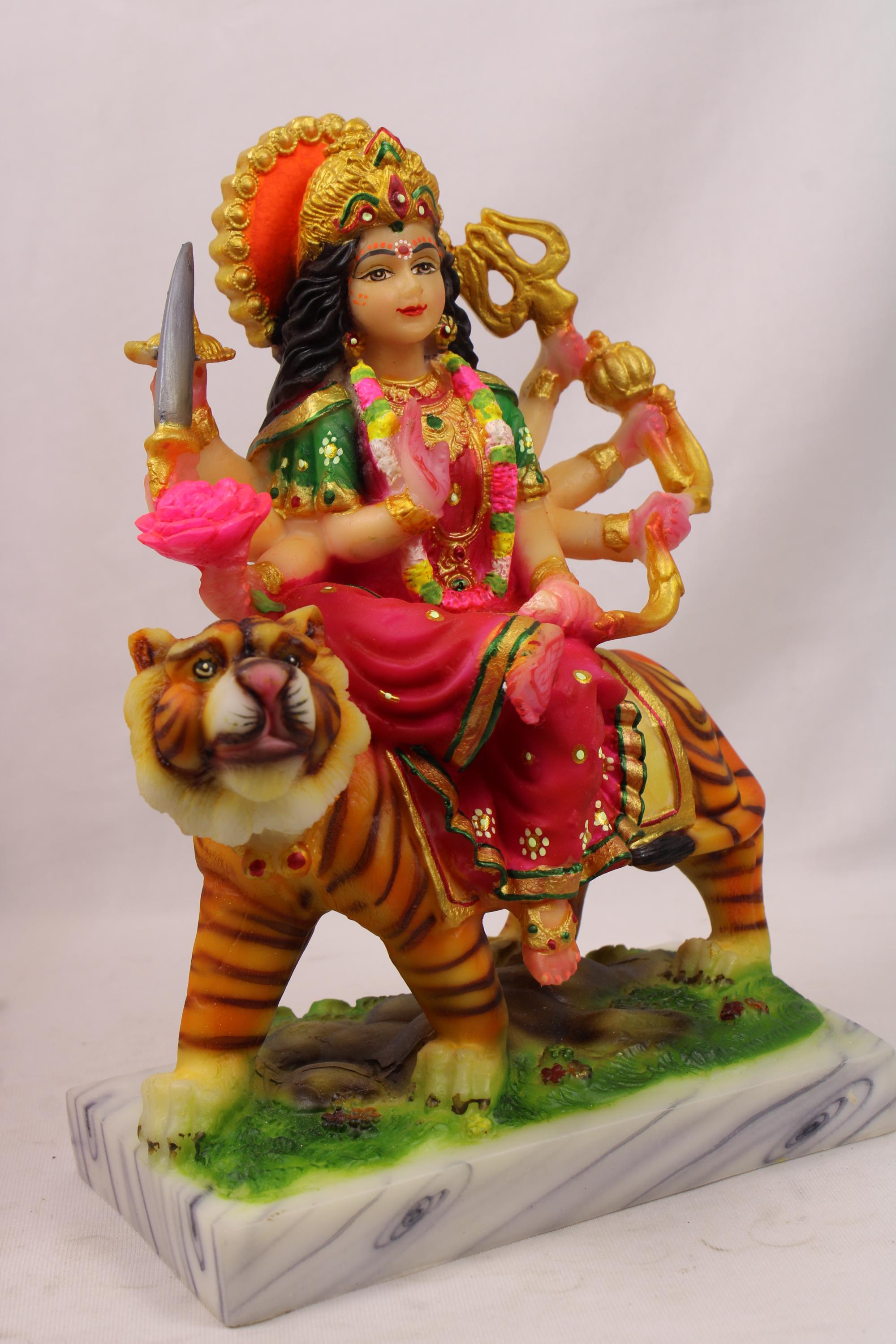 Handcrafted | Big Colorful Durga Mata Statue Idol |Seated on Lion | Goddess Durga Murti for Home Temple Pooja Decoration and Gifting