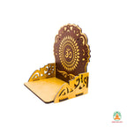 Wall Mounted Wooden Temple Shelf with Om Symbol
