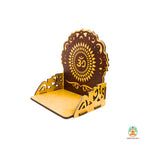 Wall Mounted Wooden Temple Shelf with Om Symbol