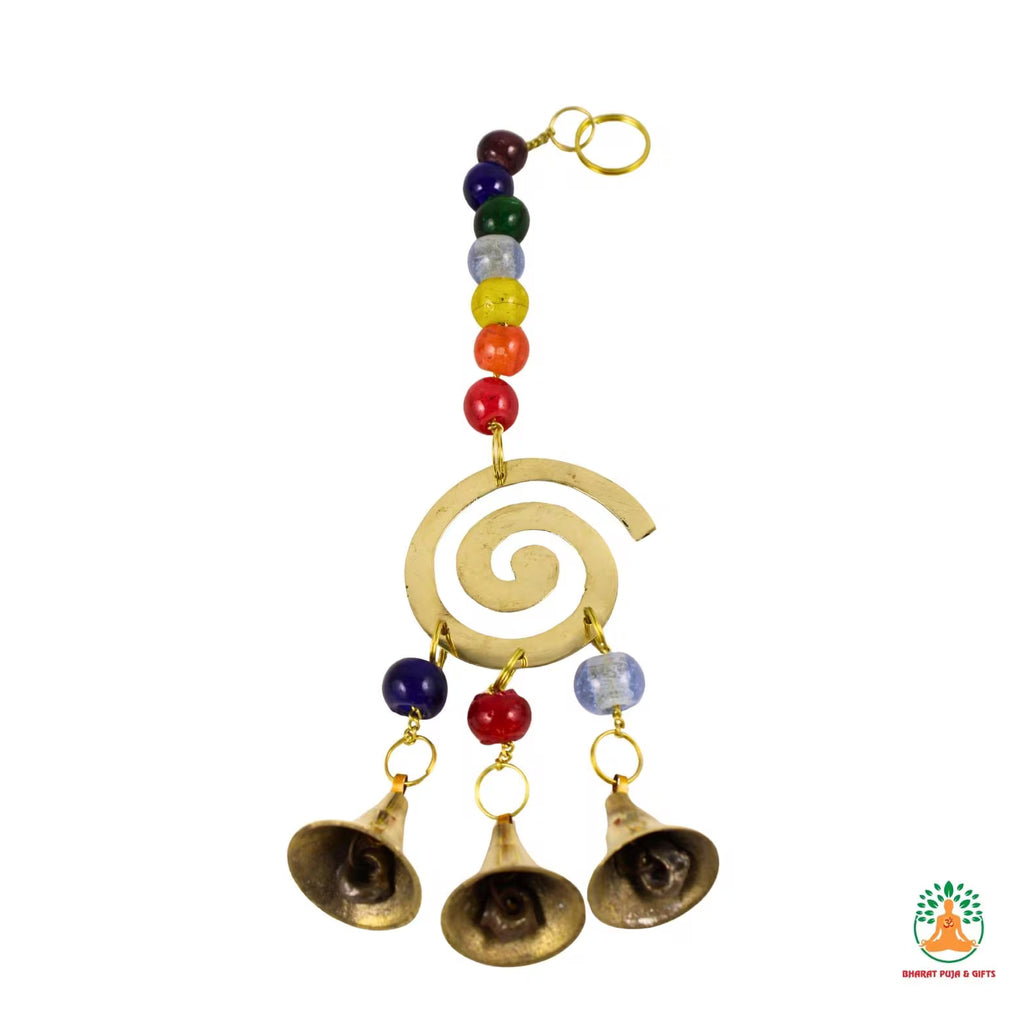 Feng Shui Brass Windchime | Chakra Elephant Tree Fish Horse Windchime with 3 Bells | Spiritual Home Decor