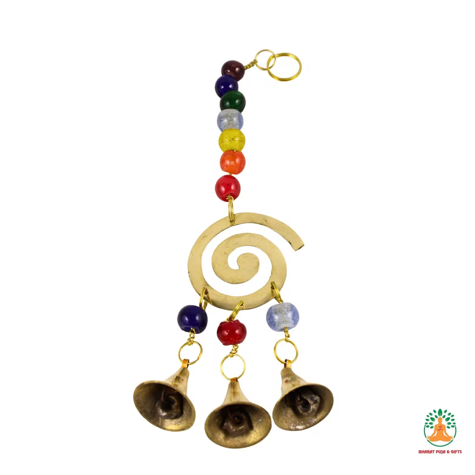 Feng Shui Brass Windchime | Chakra Elephant Tree Fish Horse Windchime with 3 Bells | Spiritual Home Decor