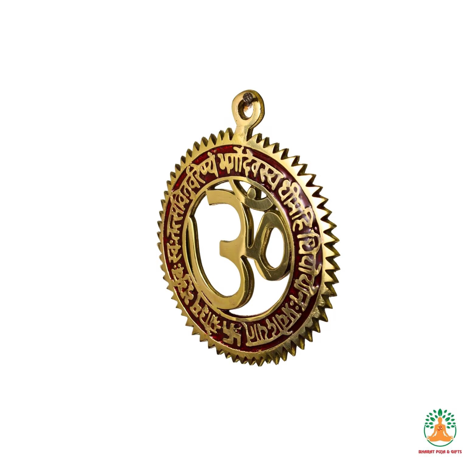 Brass Om Wall Hanging with Gayatri Mantra | Spiritual Wall Decor for Puja Room | Om Wall Art | Om Symbol Wall Decor