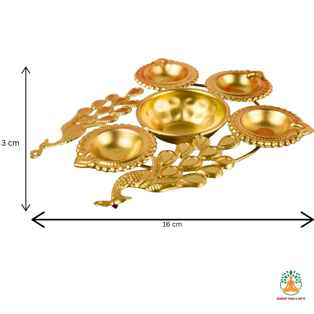Brass Peacock Feather Diya | Urli – Festive Decorative Oil Lamp Bowl | Traditional Urli Bowl | Navratri Diya | Diwali Diya