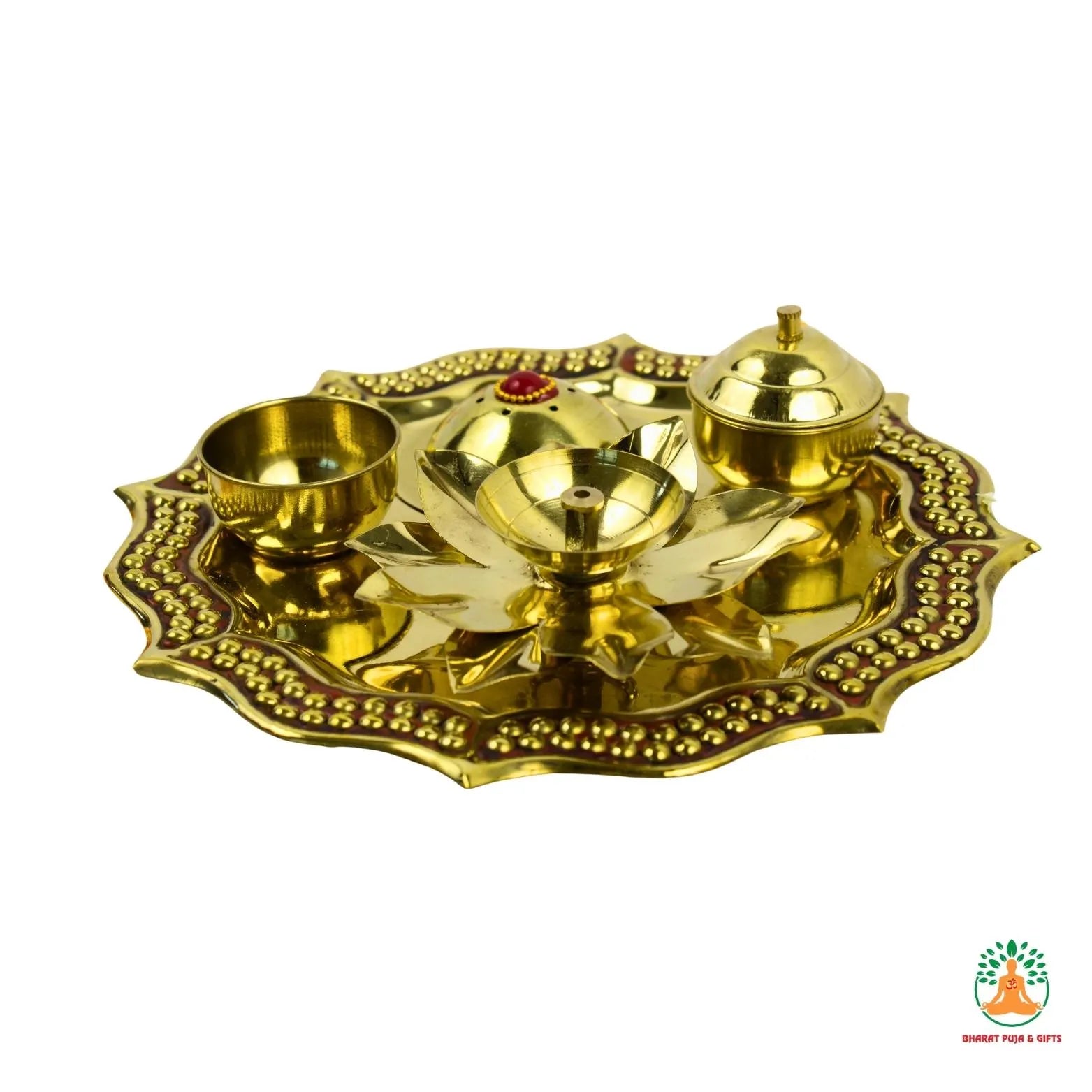 Brass Puja Thali | Brass Puja Plate | Diwali Thali Gift | Brass Aarti Plate