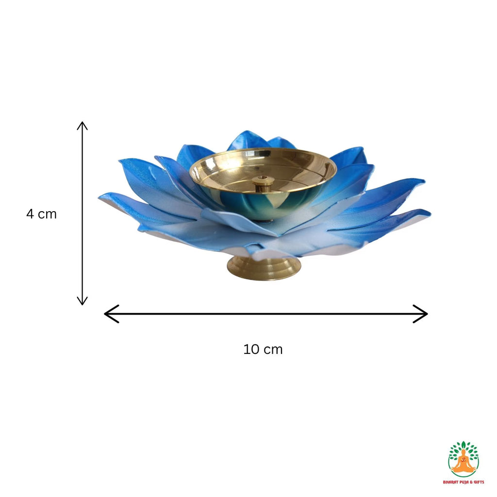 Colorful Floral Petal Brass Diyas - Set of 4 | Festive Oil Lamps for Diwali Navratri