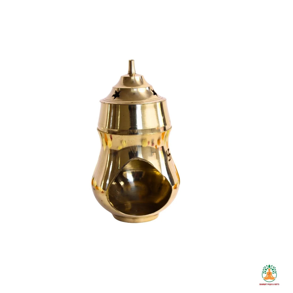 Brass Incense Burner, oil burner, camphor Diya with Dome-Shaped Top – Traditional Puja Lamp for Home, Temple & Gifting