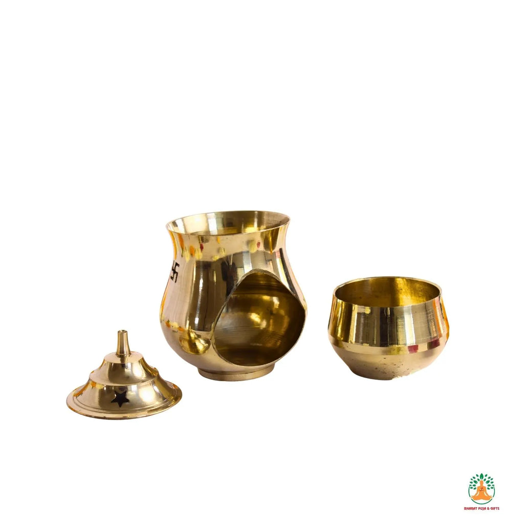Brass Incense Burner, oil burner, camphor Diya with Dome-Shaped Top – Traditional Puja Lamp for Home, Temple & Gifting