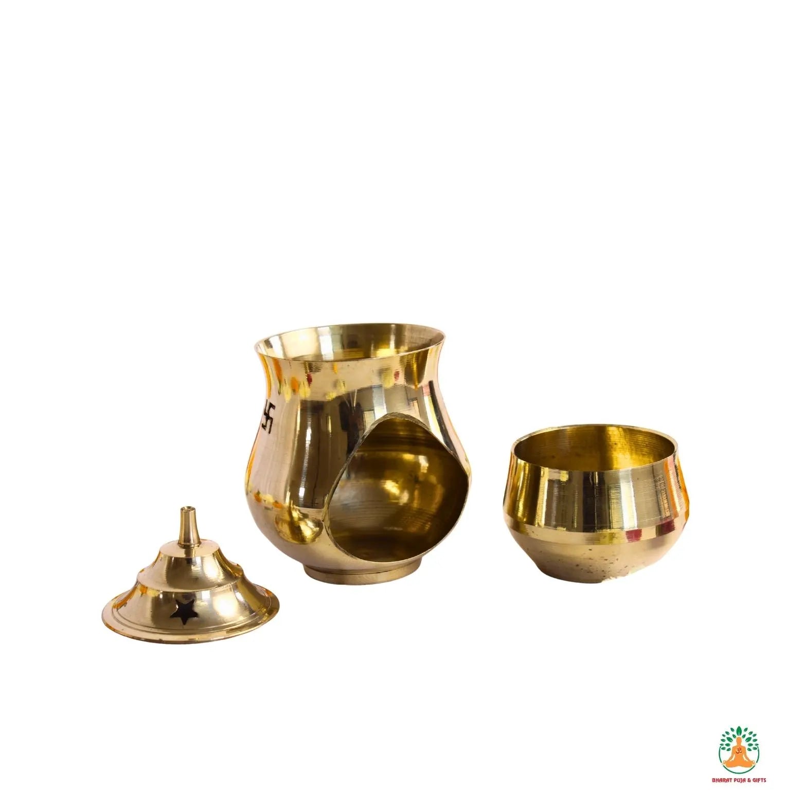 Brass Incense Burner, oil burner, camphor Diya with Dome-Shaped Top – Traditional Puja Lamp for Home, Temple & Gifting