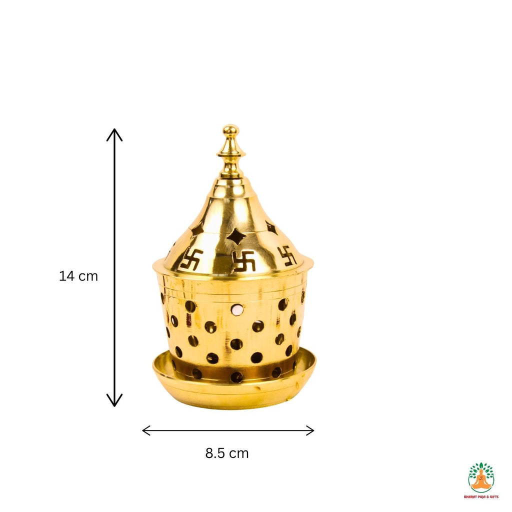 Brass Diya with Dome Cover Diya with Swastik Carving and Base | Traditional Hindu Puja Oil Lamp for Home Temple, Festive Decor & Gifting