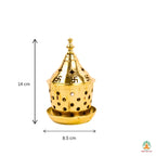 Brass Diya with Dome Cover Diya with Swastik Carving and Base | Traditional Hindu Puja Oil Lamp for Home Temple, Festive Decor & Gifting