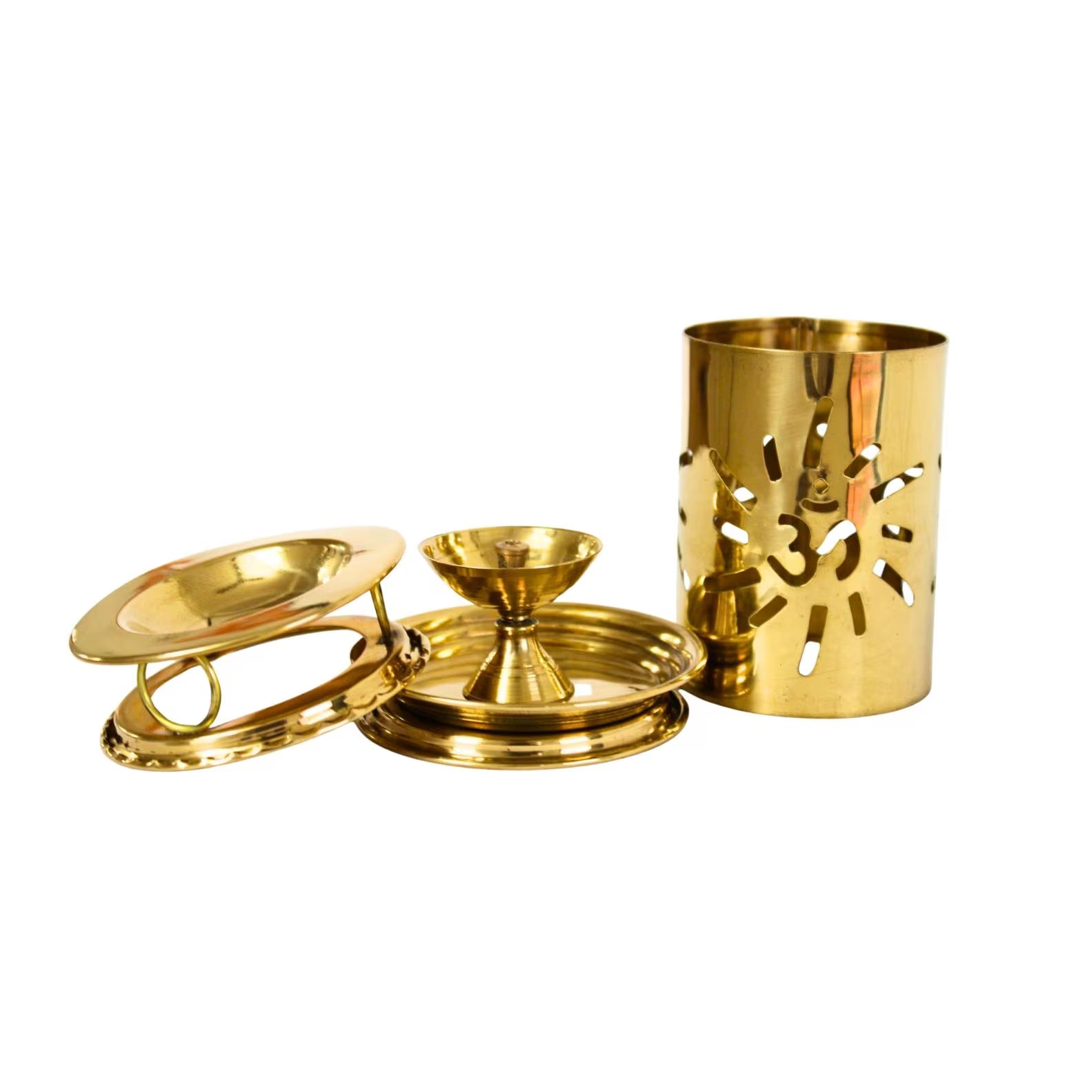 Brass Om Carved Diya with Cover | Dismantlable Decorative Brass Oil Lamp | Spiritual Gift for Diwali | Brass Diya | Diwali Gift|