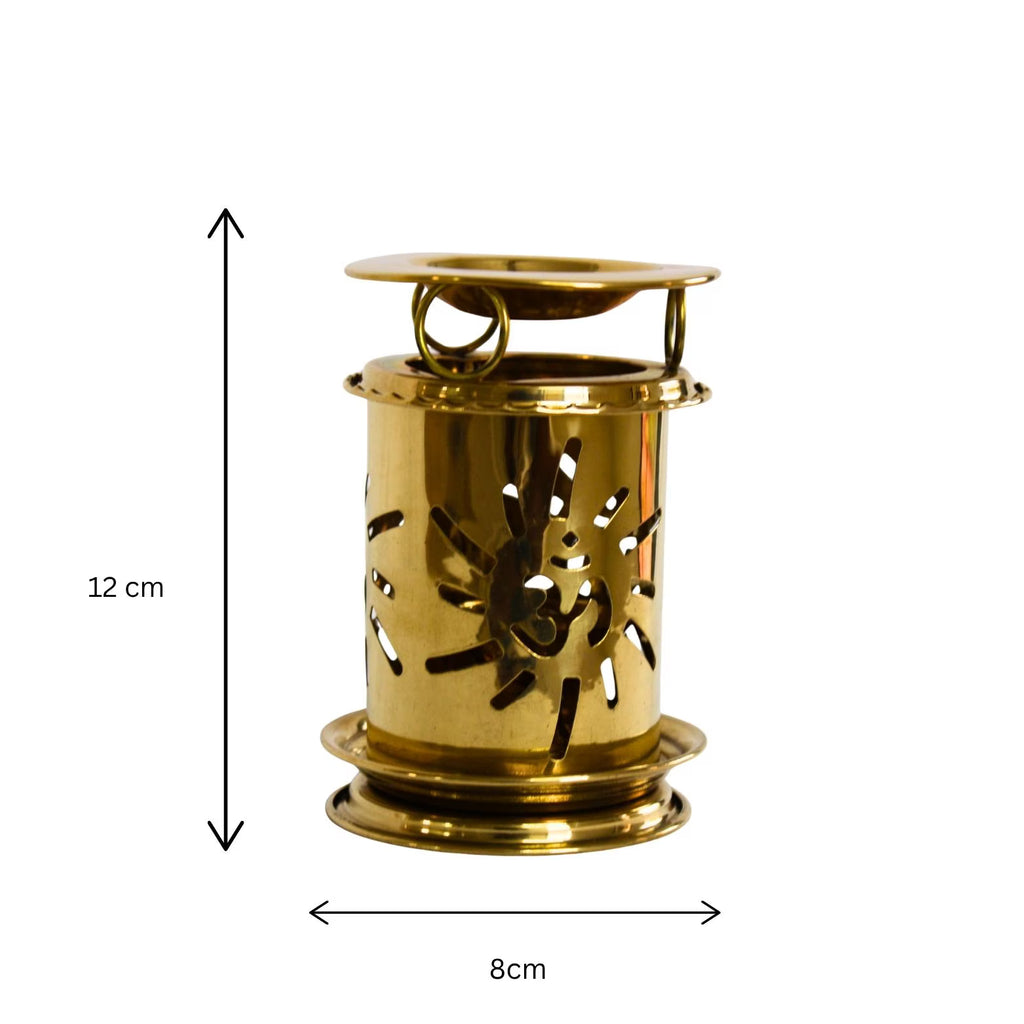 Brass Om Carved Diya with Cover | Dismantlable Decorative Brass Oil Lamp | Spiritual Gift for Diwali | Brass Diya | Diwali Gift|