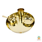 Pure Kansa Bronze Puja Thali Set 9 inch | Kansa Bhoga Offering Plate | Traditional Solid Kansa Plate with Bowl, Spoon, Small Plate & Glass