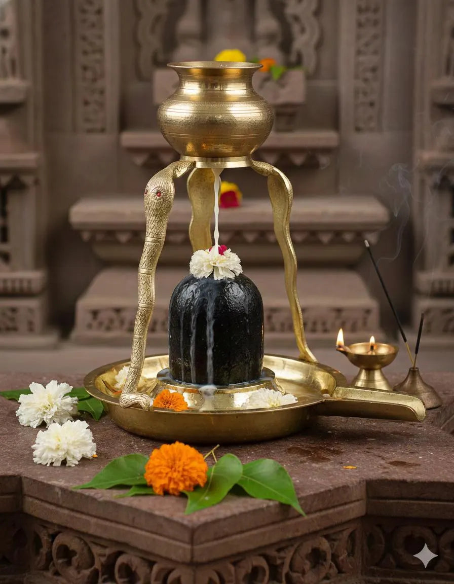Brass Jaladhari Stand with Nag-Shaped Base | Traditional Tripai Abhishek Stand for Shivling Puja