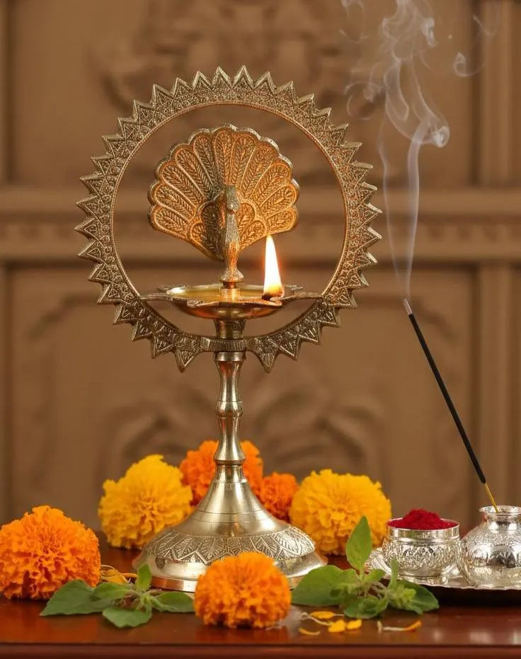 Brass Peacock Samai Diya| Brass Decorative Oil Lamp | Traditional Oil Deepam | Diwali Decor | Indian Home Decor | Temple Altar Decor