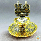 Handcrafted Oxidized Metal Diya with Gold Finish
