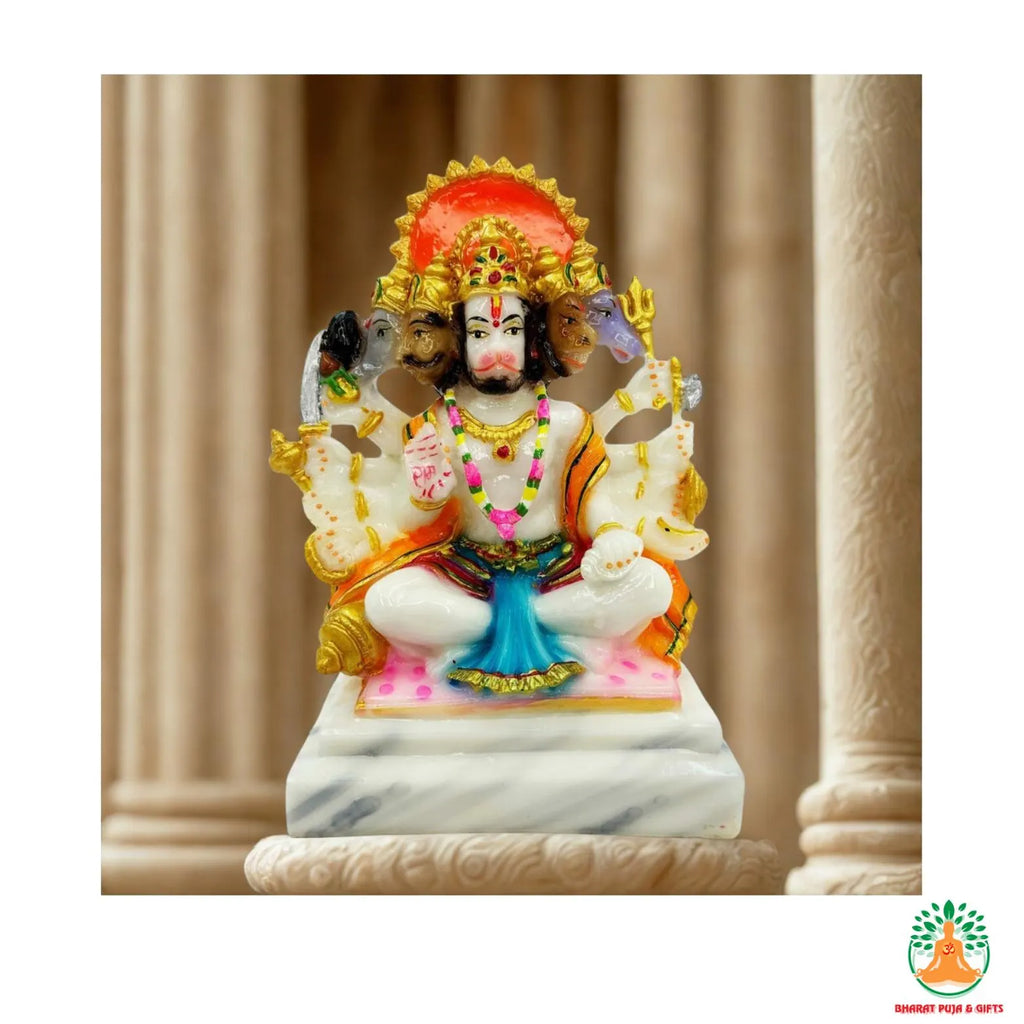 Lord Panchmukhi Hanumanji 6.5" | Marble Dust Multicolour God Idol for Home Decor, Pooja Room, Temple, Vastu, Statue, Gifting