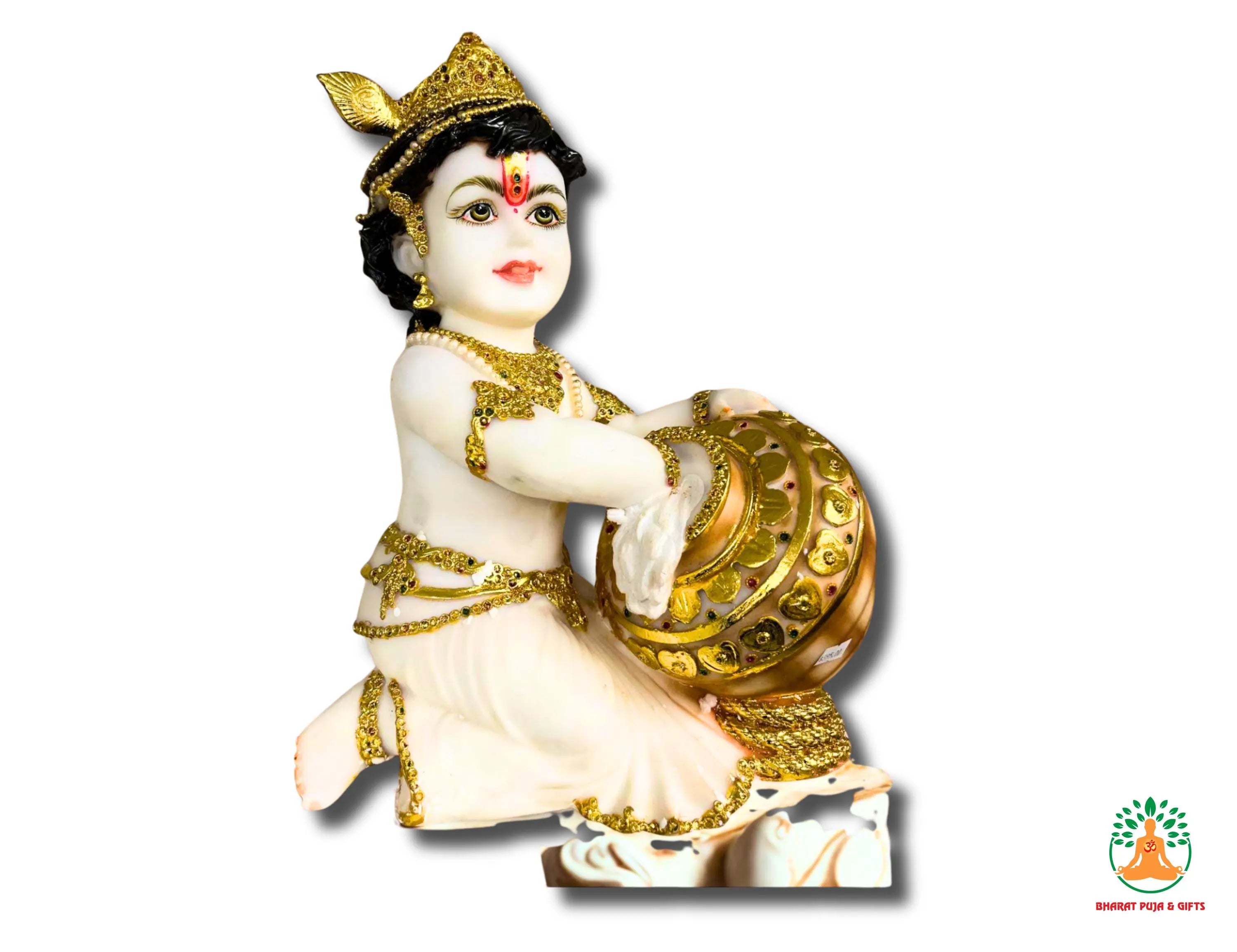 Krishna with Makhan Pot White and Gold, baby krishna