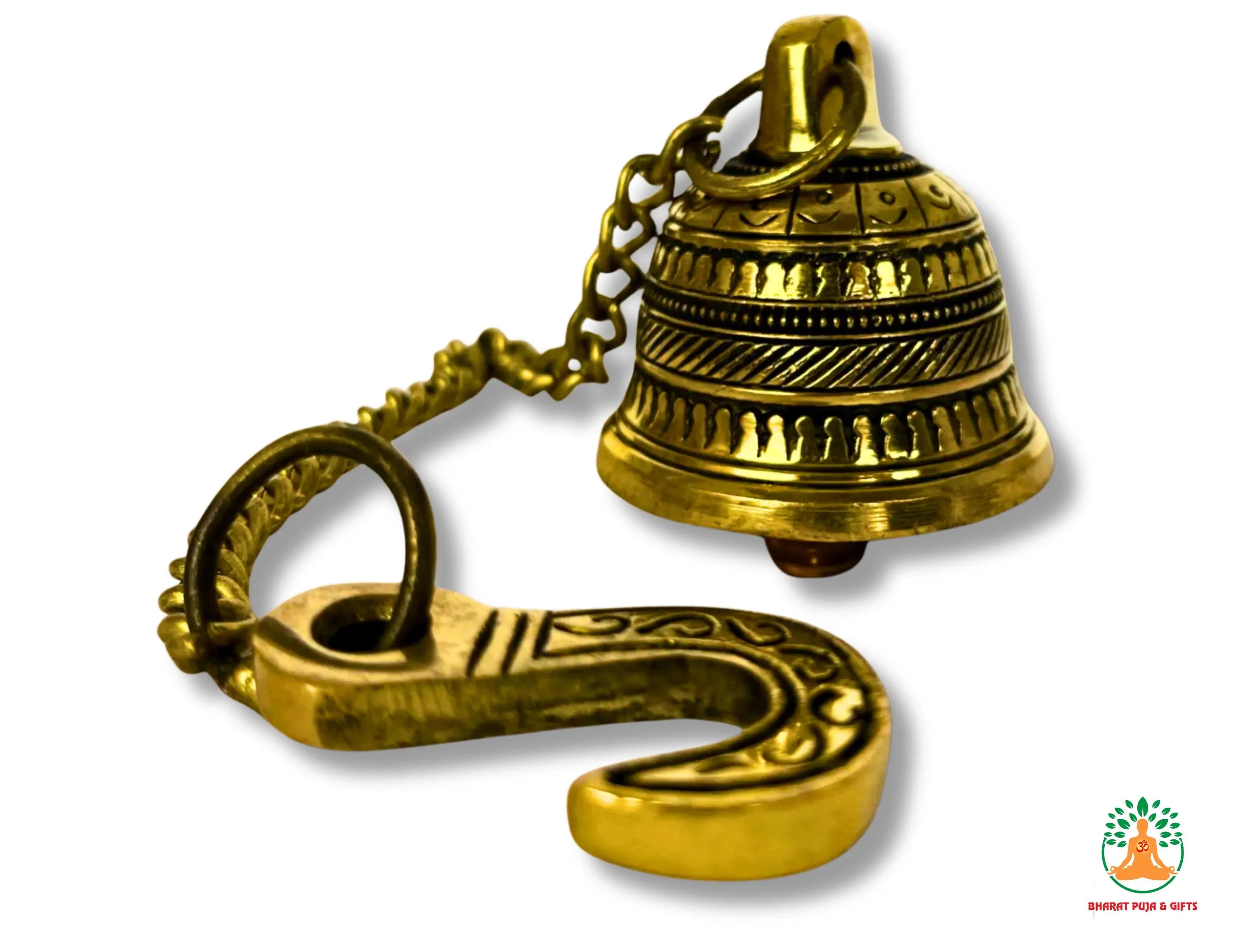 Brass Hanging Bell with Chain | Brass Temple Bell | Indian Chain Bell | Brass Hanging Ghanti | Indian Temple Decor