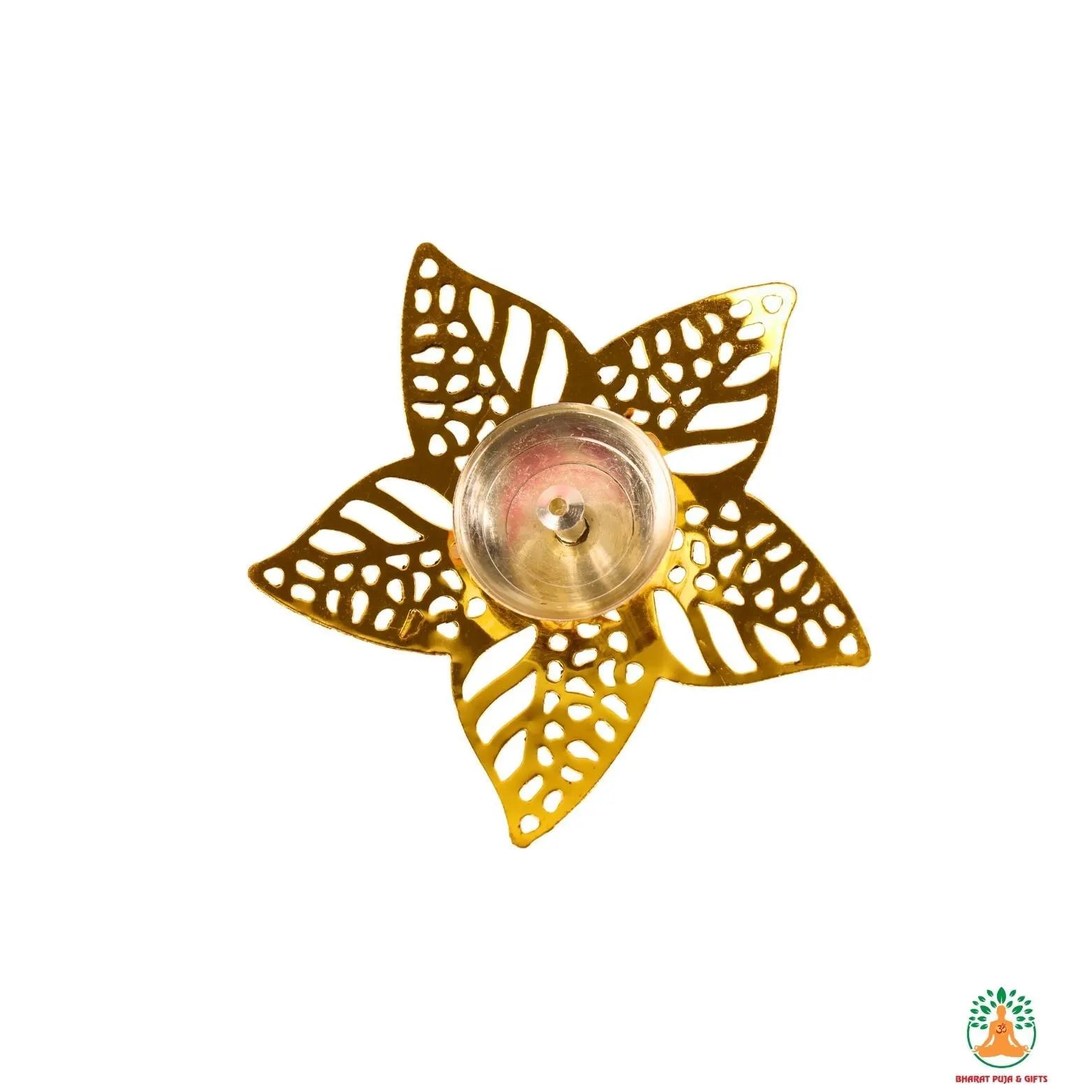 Gold & Silver Finish Brass Diya with 5-Petal Floral Carved Design | Elegant Puja Diya | Brass Diwali Diya | Indian Wedding Favor