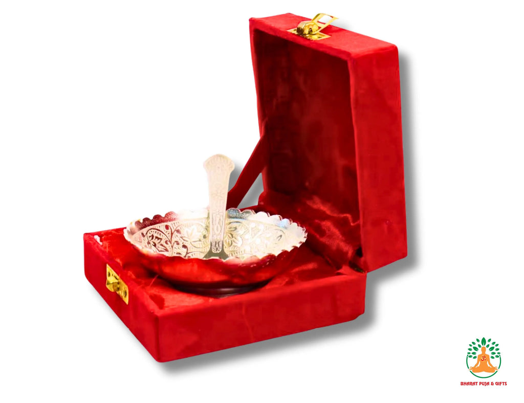 Elegant German Silver Bowl with Matching Spoon | Traditional Gift Set for Diwali, Weddings, Housewarming & Festive Return Gifts |