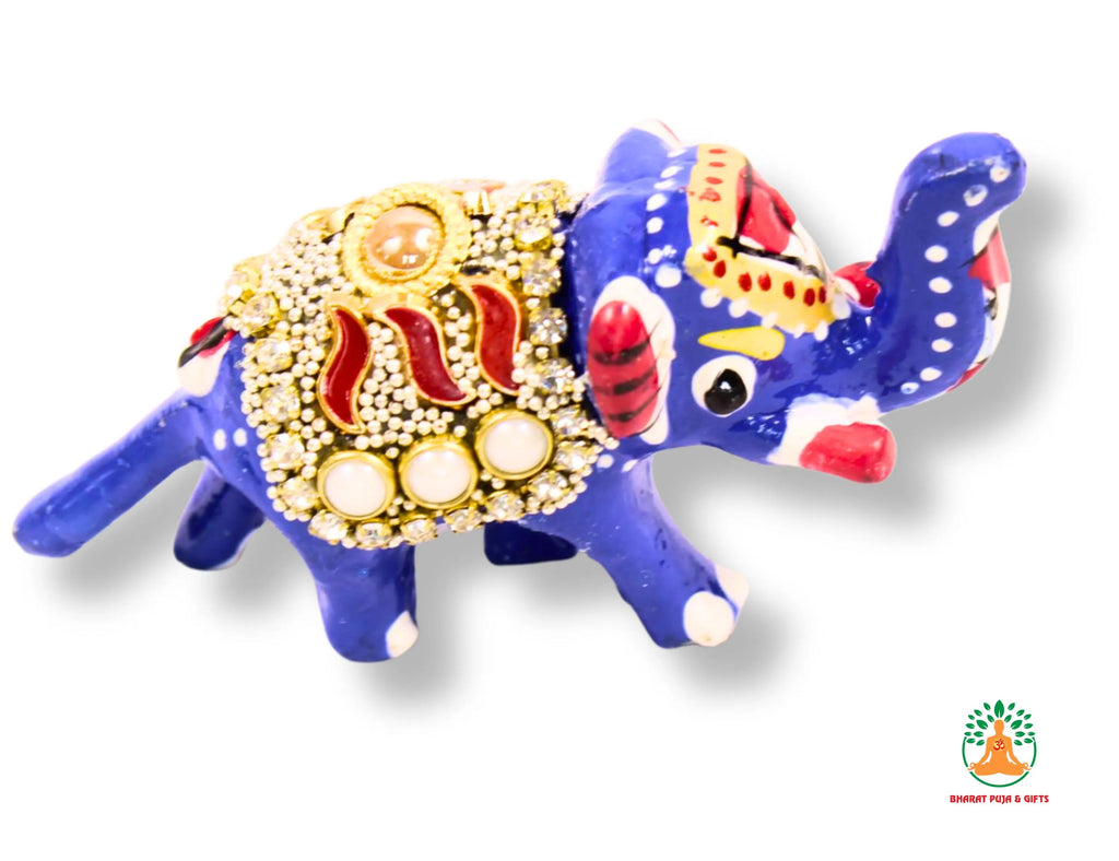 Decorative Small Beadwork Elephant Statue | Handcrafted Menakari Elephant Showpiece for Home Décor, Tabletop Display, Office & Gift
