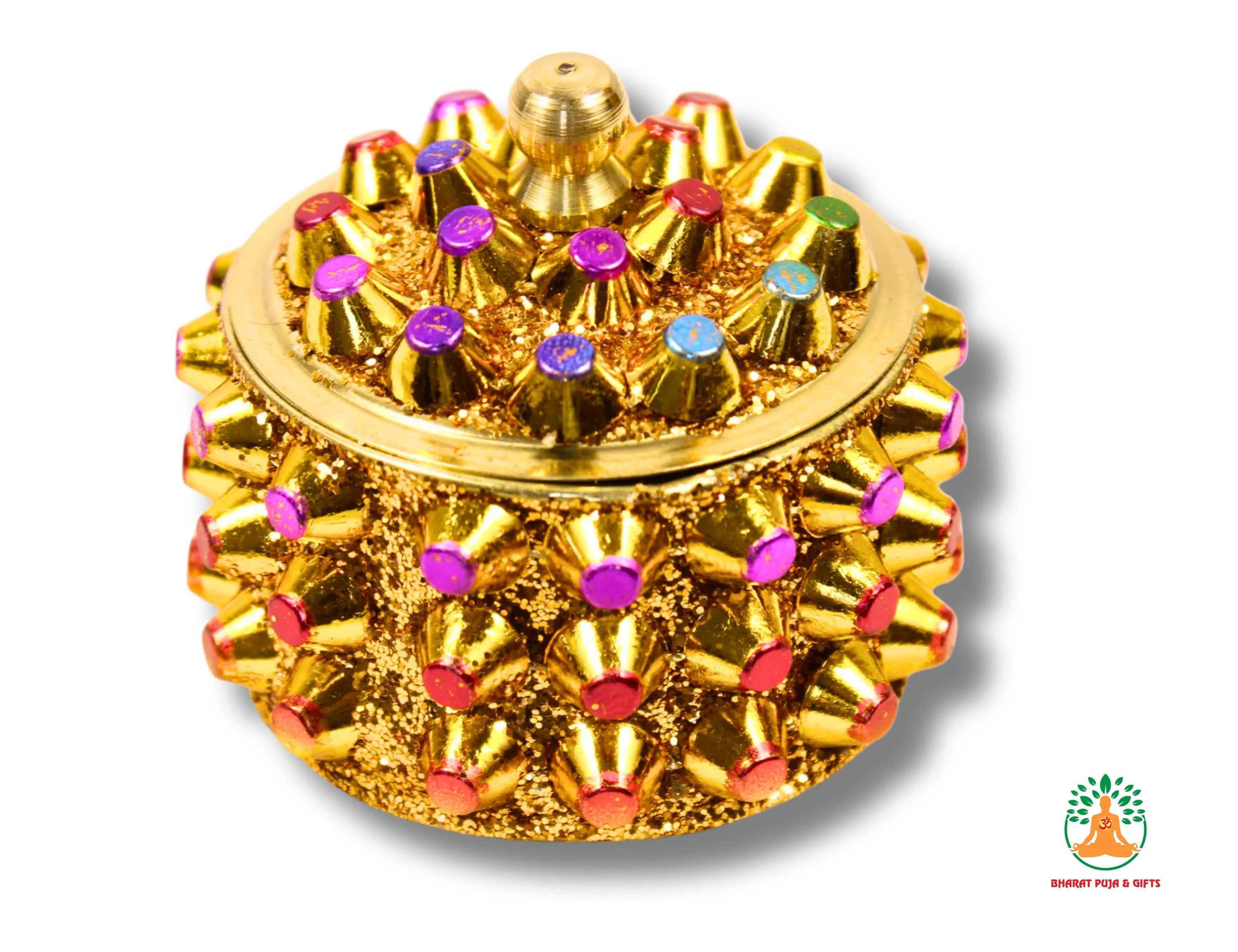 Brass Handcrafted Sindoor Dibbi | Kumkum Box | Sindur Dani | Fancy Decorative Box for Pooja, Home Temple & Gift |