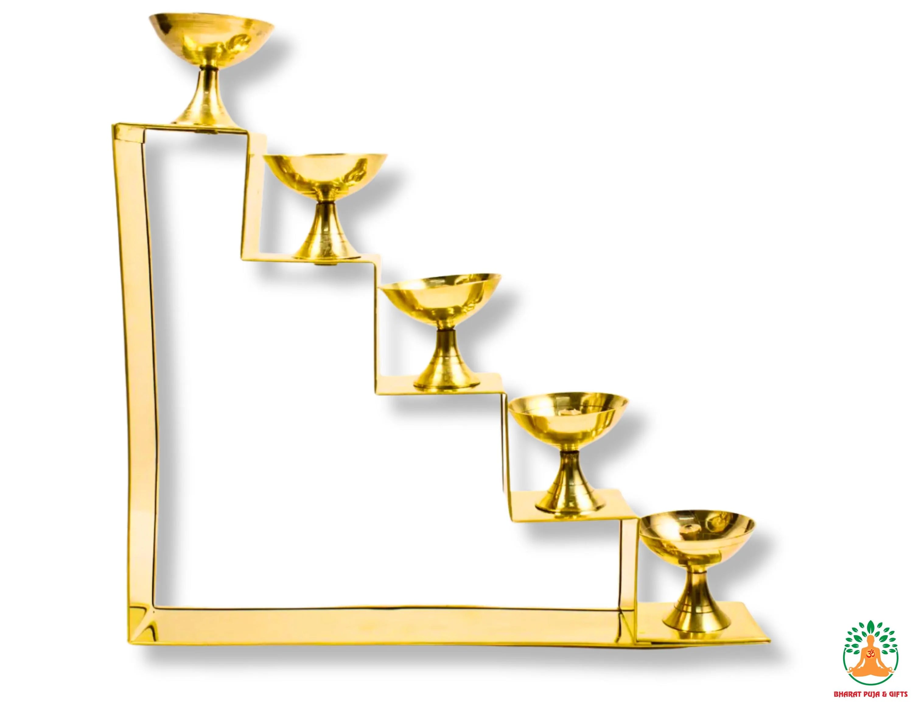 5 Step Brass Samai | Brass Lotus 5-Step Diya | Traditional Pooja Aarti Oil Lamp Arti Deepak Deepam for Home Temple, Mandir,