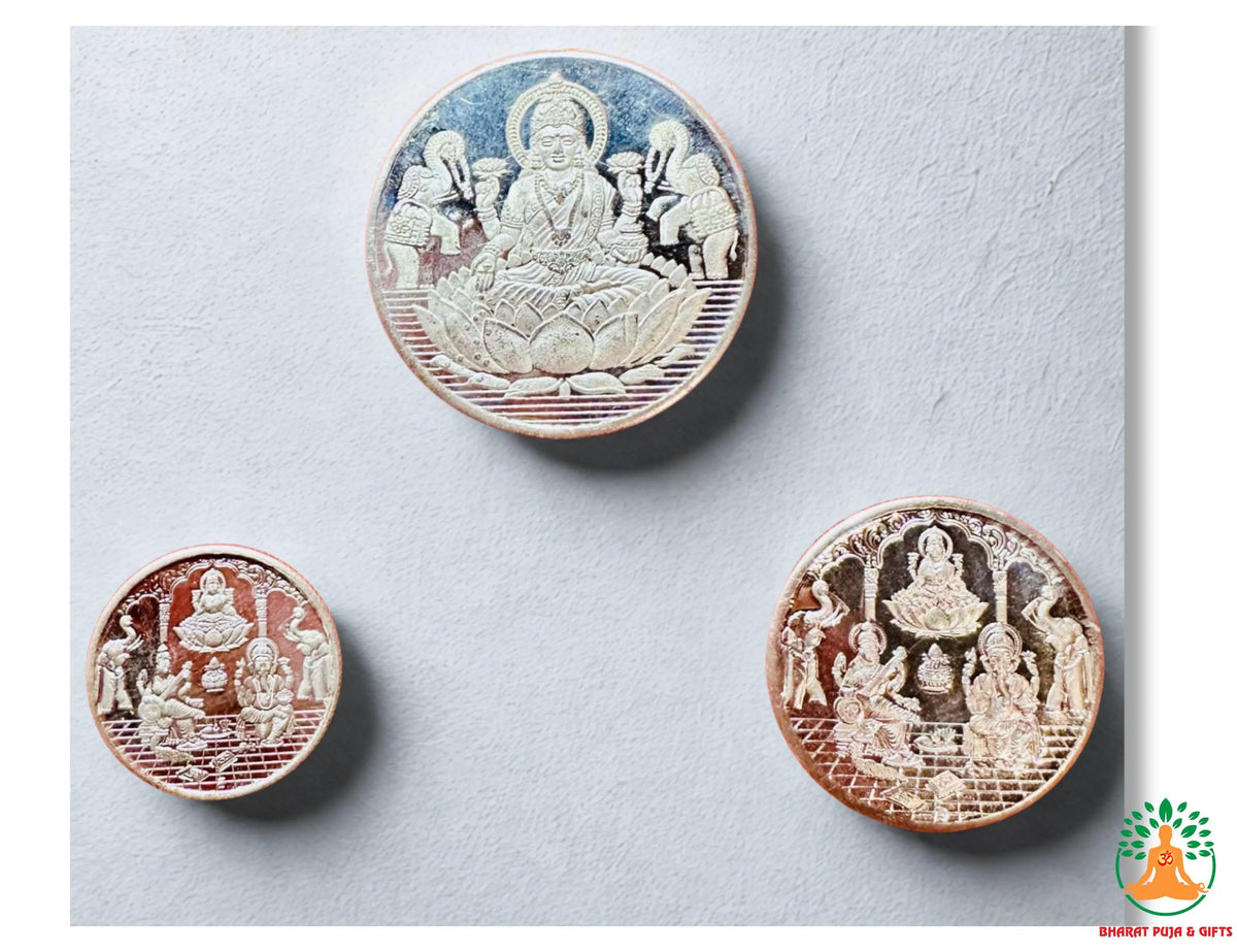 Pure Silver Coins Diwali Lakshmi Ganesh Shri Yantra Engraved