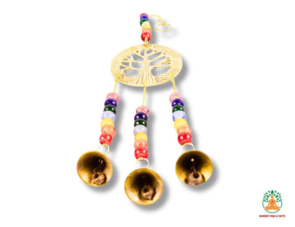 Feng Shui Brass Windchime | Chakra Elephant Tree Fish Horse Windchime with 3 Bells | Spiritual Home Decor