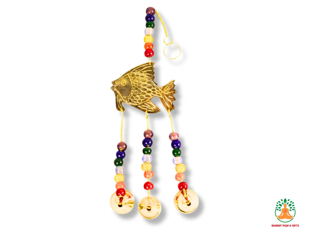 Feng Shui Brass Windchime | Chakra Elephant Tree Fish Horse Windchime with 3 Bells | Spiritual Home Decor