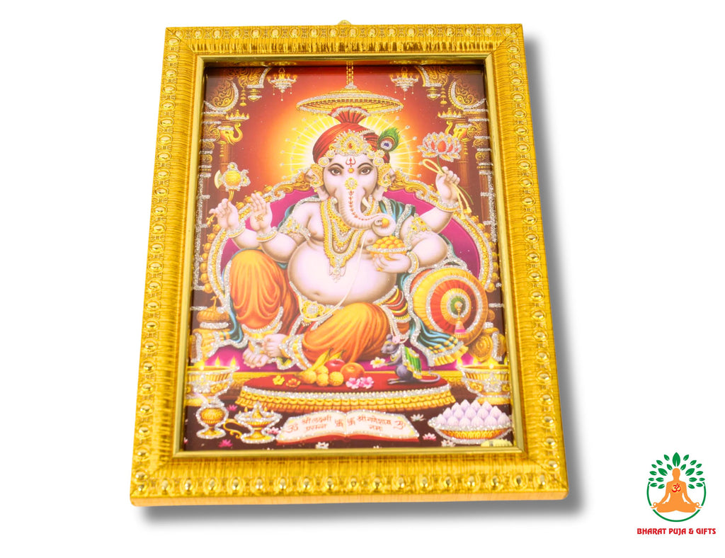 Golden Ganpati Photo Frame with Glass Cover
