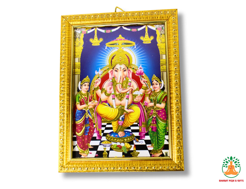 Golden Ganpati Photo Frame with Glass Cover
