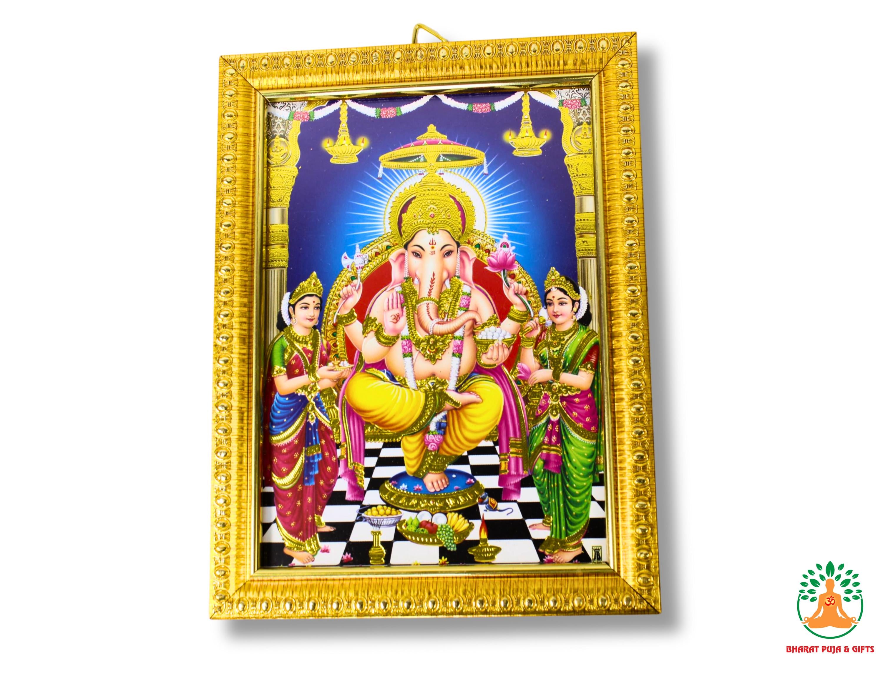 Golden Ganpati Photo Frame with Glass Cover