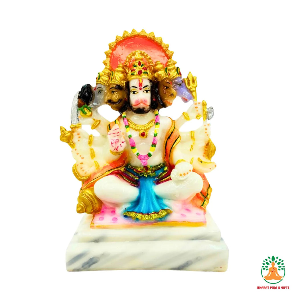 Lord Panchmukhi Hanumanji 6.5" | Marble Dust Multicolour God Idol for Home Decor, Pooja Room, Temple, Vastu, Statue, Gifting