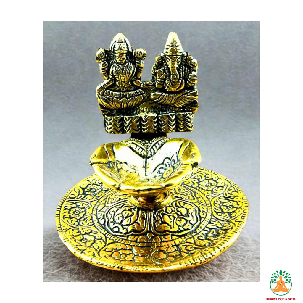 Handcrafted Oxidized Metal Diya with Gold Finish
