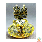 Handcrafted Oxidized Metal Diya with Gold Finish