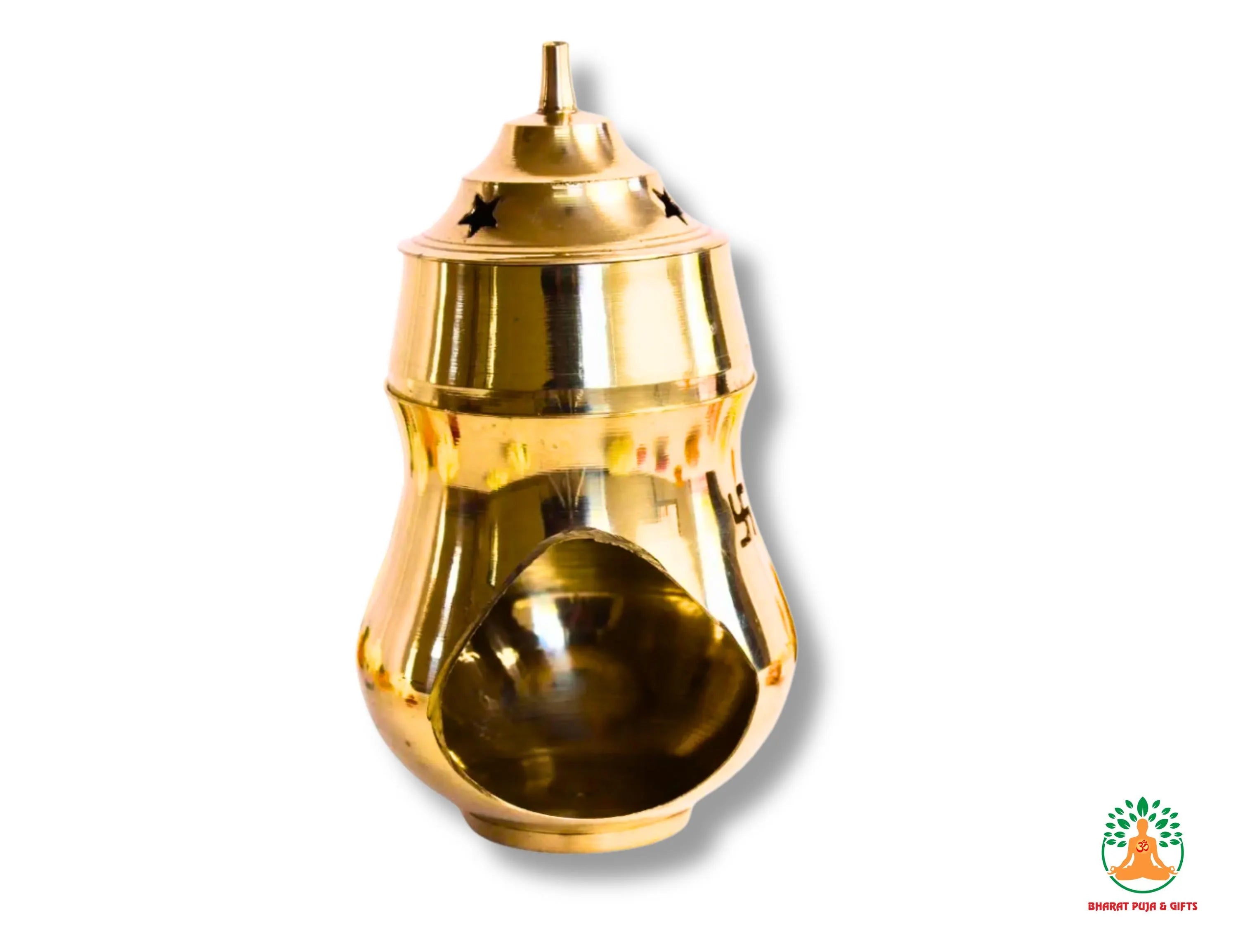 Brass Incense Burner, oil burner, camphor Diya with Dome-Shaped Top – Traditional Puja Lamp for Home, Temple & Gifting