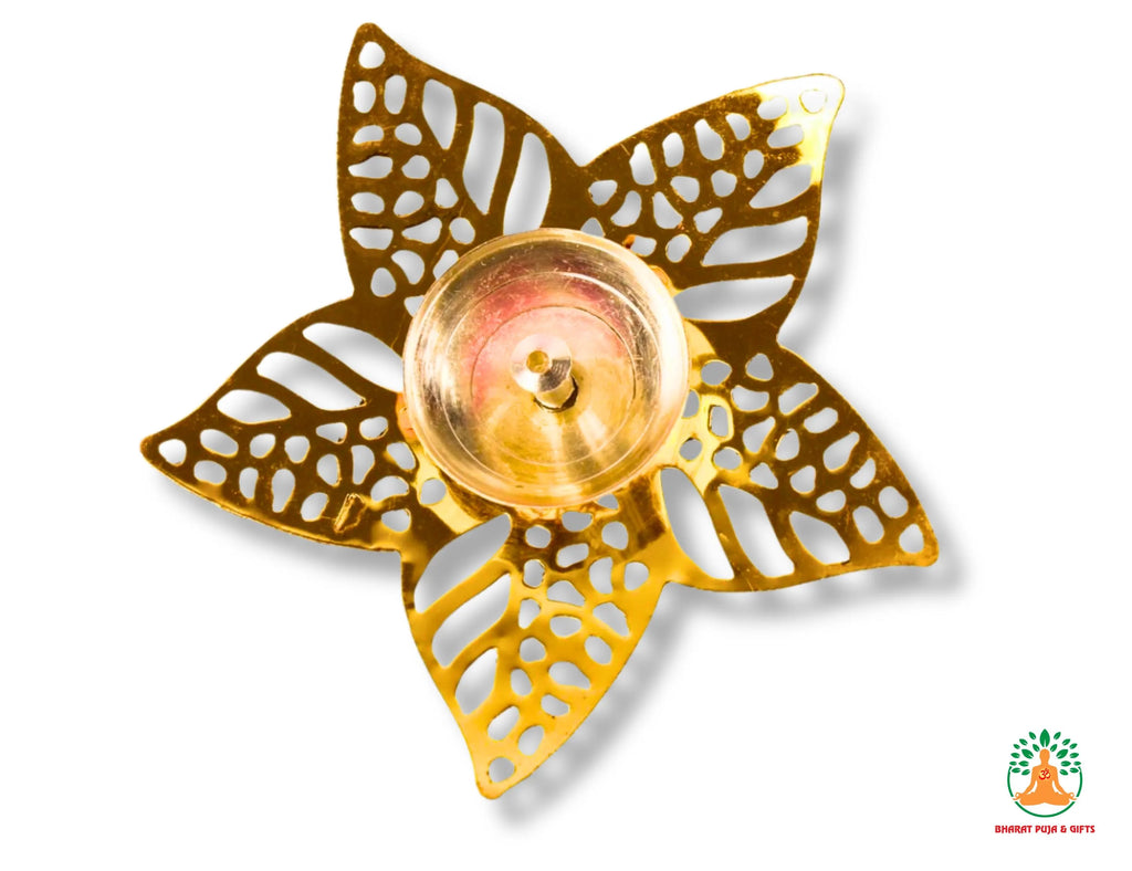 Gold & Silver Finish Brass Diya with 5-Petal Floral Carved Design | Elegant Puja Diya | Brass Diwali Diya | Indian Wedding Favor