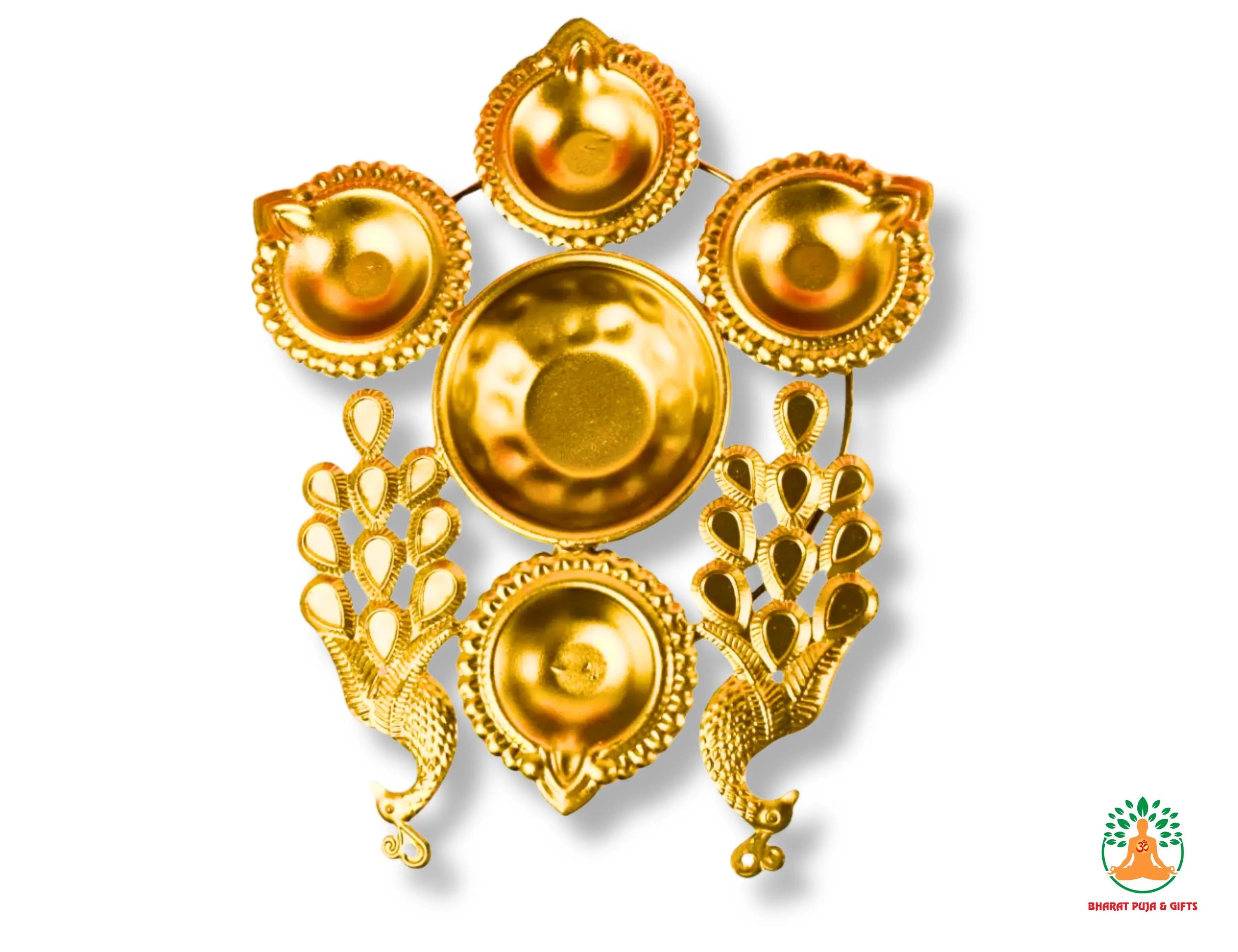 Brass Peacock Feather Diya | Urli – Festive Decorative Oil Lamp Bowl | Traditional Urli Bowl | Navratri Diya | Diwali Diya