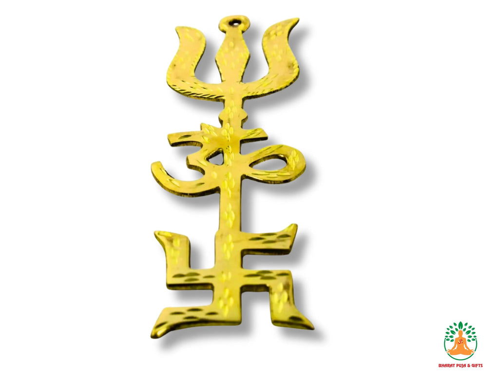 Pure Brass Hanging Trishakti Symbol for Protection, Vastu & Positive Energy – Wall Decor for Home Temple, Office Festive Gifting