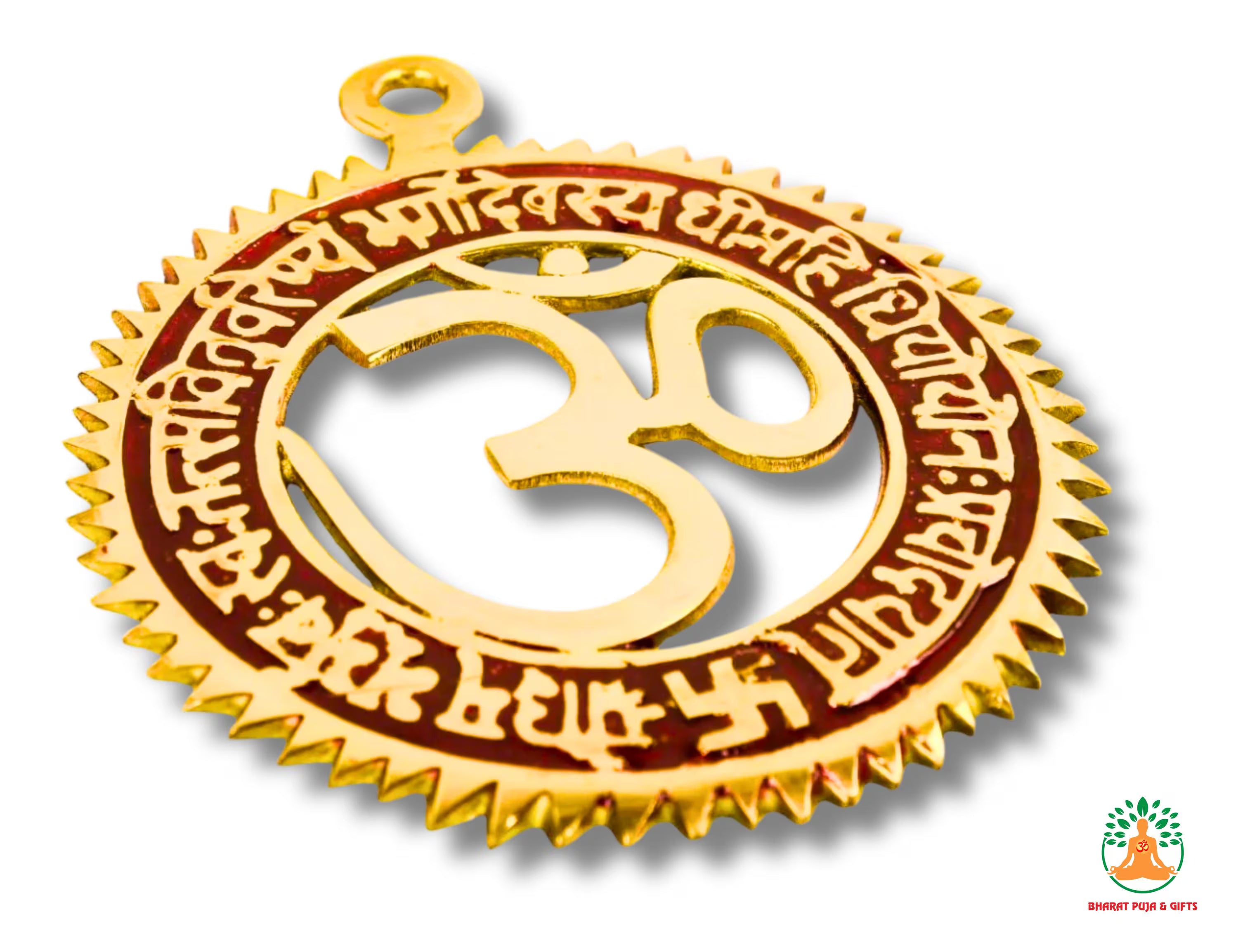 Brass Om Wall Hanging with Gayatri Mantra | Spiritual Wall Decor for Puja Room | Om Wall Art | Om Symbol Wall Decor