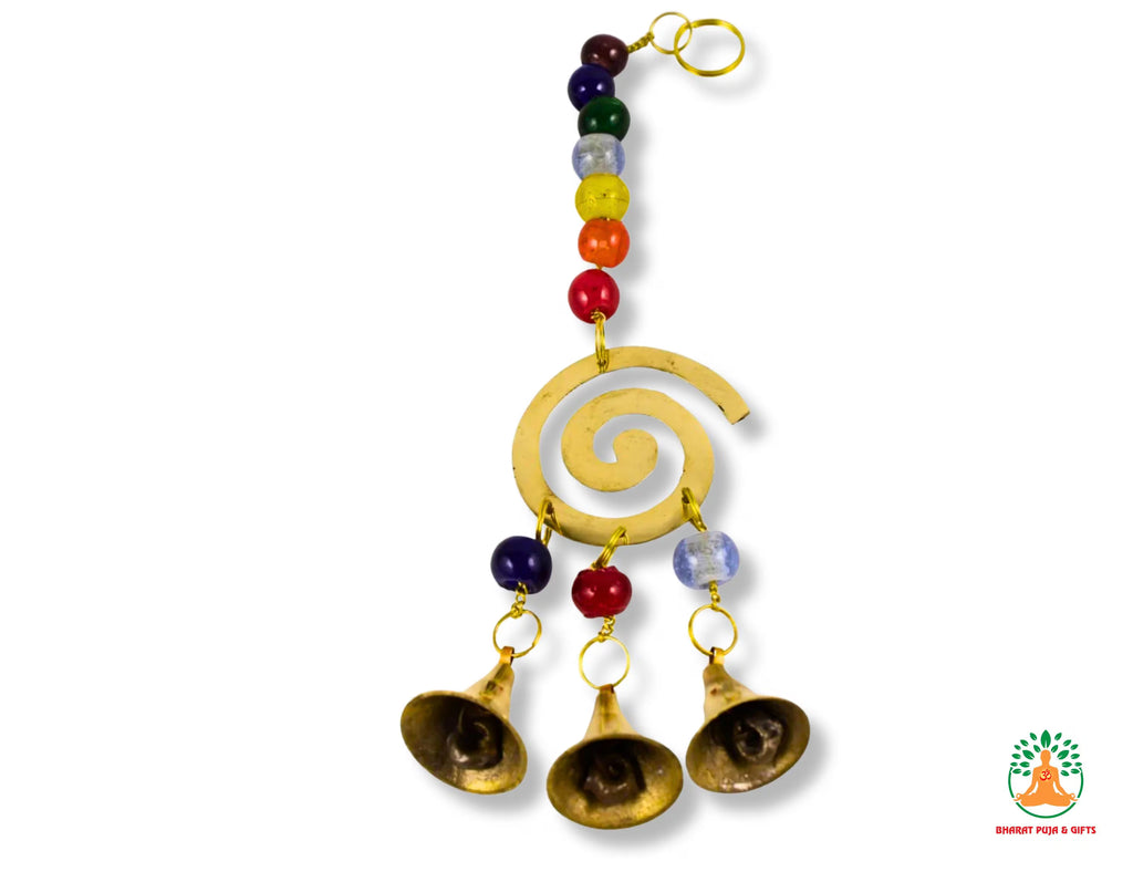 Feng Shui Brass Windchime | Chakra Elephant Tree Fish Horse Windchime with 3 Bells | Spiritual Home Decor