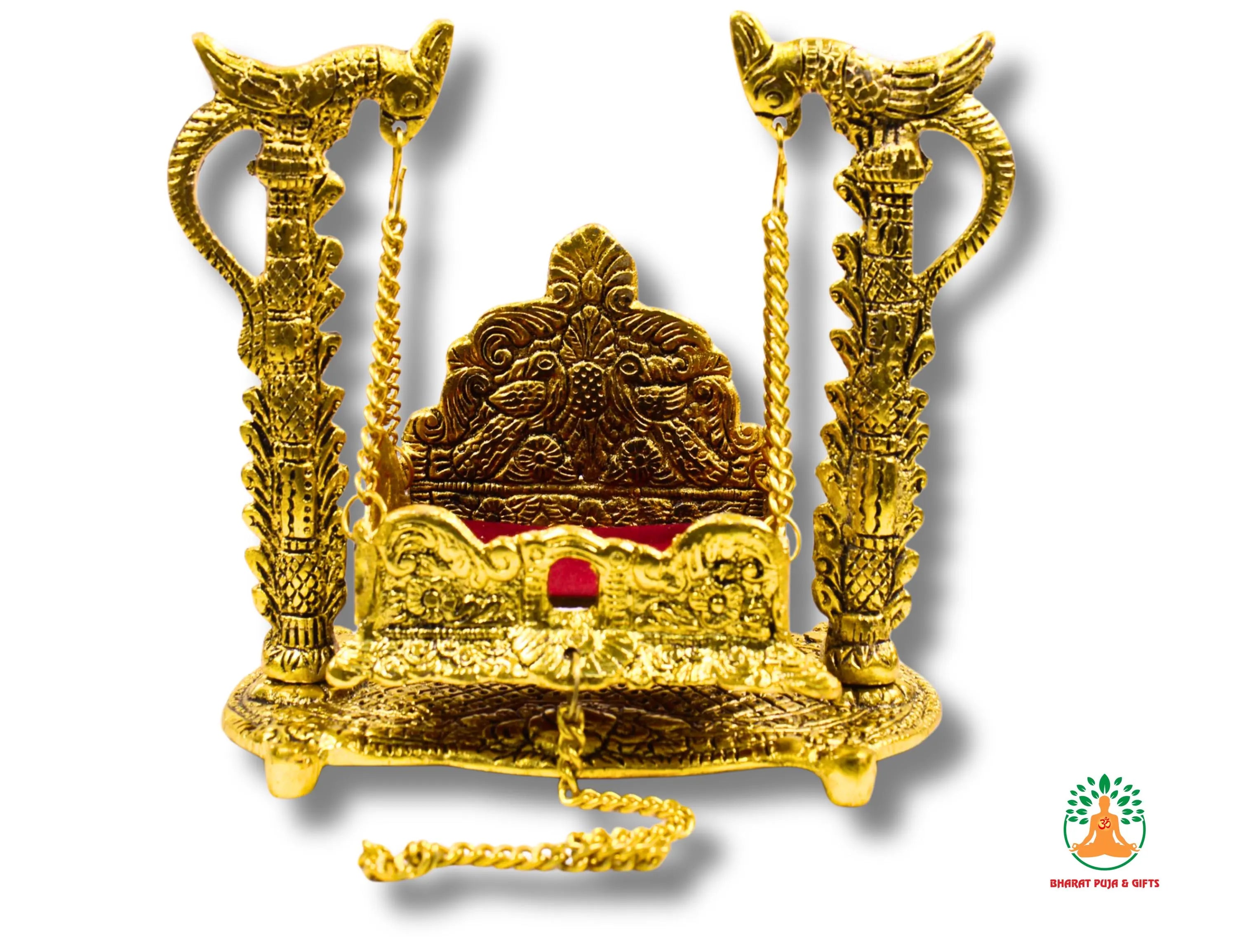 Brass Swing for Bal Gopal Laddu Gopal Krishna Idol | Traditional Brass Jhula for Lord Krishna Janmashtami Puja Mandir