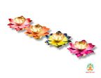 Colorful Floral Petal Brass Diyas - Set of 4 | Festive Oil Lamps for Diwali Navratri